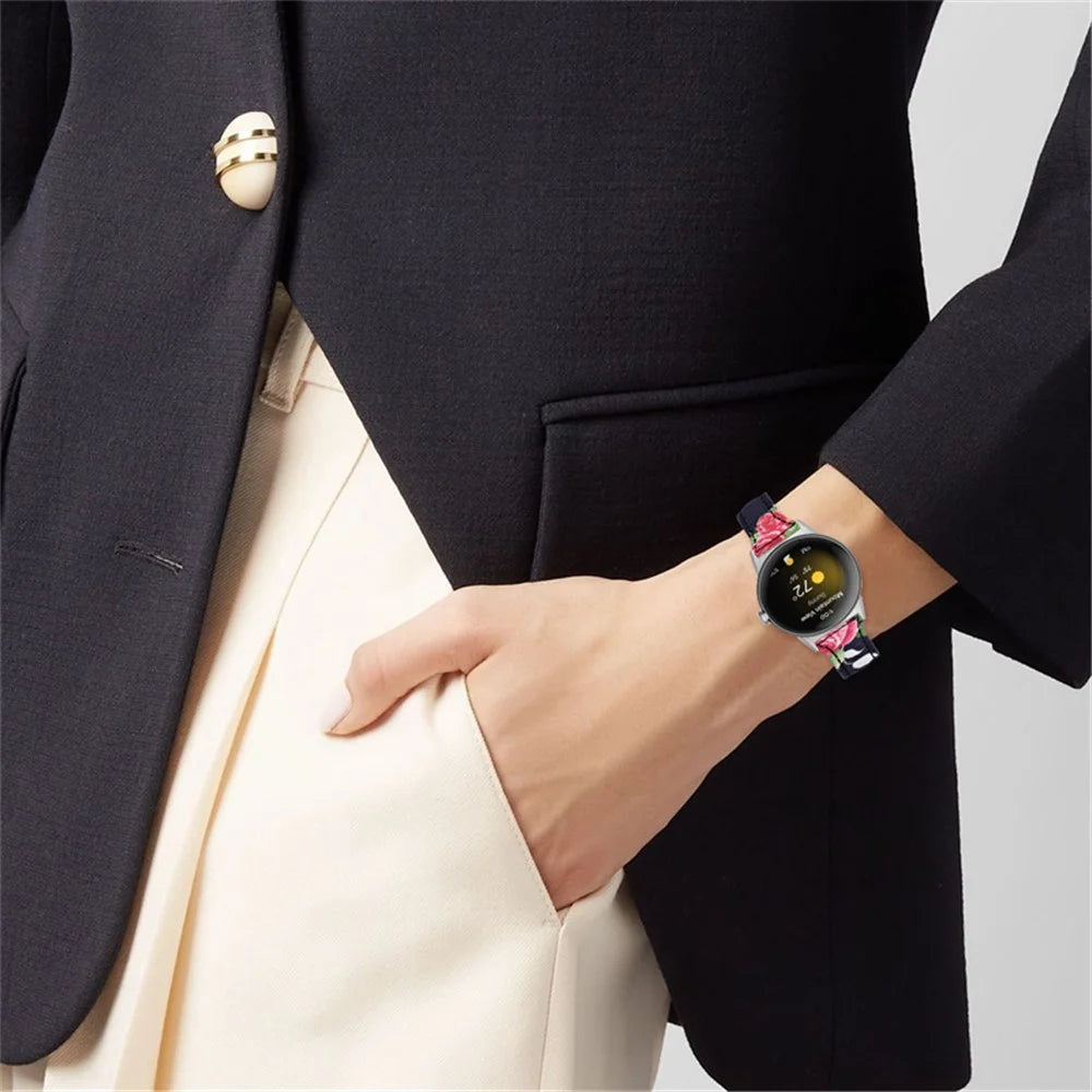 For Google Pixel Watch 4 41mm / Watch 3 41mm / Watch 2 / Watch Genuine Leather Watch Band Flower Pattern Wrist Strap with Silver Connector - Style A - 6