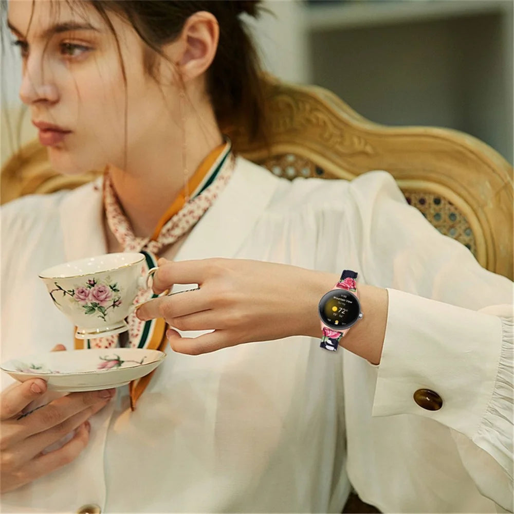 For Google Pixel Watch 4 41mm / Watch 3 41mm / Watch 2 / Watch Flower Pattern Watch Band Genuine Leather Adjustable Strap with Rose Gold Connector - Flower Pattern A - 5