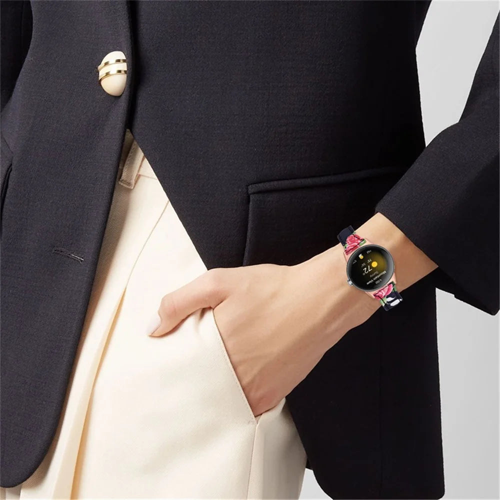 For Google Pixel Watch 4 41mm / Watch 3 41mm / Watch 2 / Watch Flower Pattern Watch Band Genuine Leather Adjustable Strap with Rose Gold Connector - Flower Pattern A - 6
