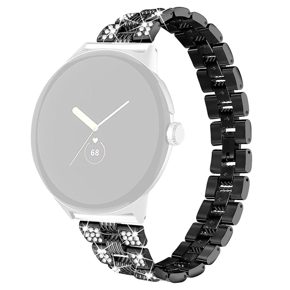 For Google Pixel Watch 4 41mm / Watch 3 41mm / Watch 2 / Watch Rhinestone Decor Stylish Smart Watch Band Zinc Alloy Wrist Strap Replacement - Black - 1