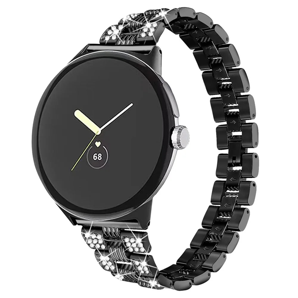For Google Pixel Watch 4 41mm / Watch 3 41mm / Watch 2 / Watch Rhinestone Decor Stylish Smart Watch Band Zinc Alloy Wrist Strap Replacement - Black - 2