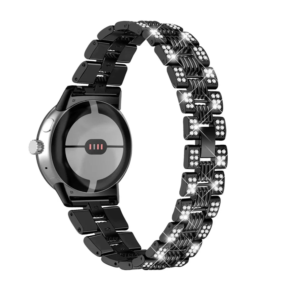 For Google Pixel Watch 4 41mm / Watch 3 41mm / Watch 2 / Watch Rhinestone Decor Stylish Smart Watch Band Zinc Alloy Wrist Strap Replacement - Black - 3