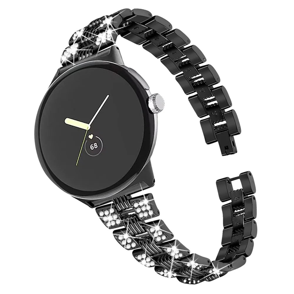 For Google Pixel Watch 4 41mm / Watch 3 41mm / Watch 2 / Watch Rhinestone Decor Stylish Smart Watch Band Zinc Alloy Wrist Strap Replacement - Black - 5