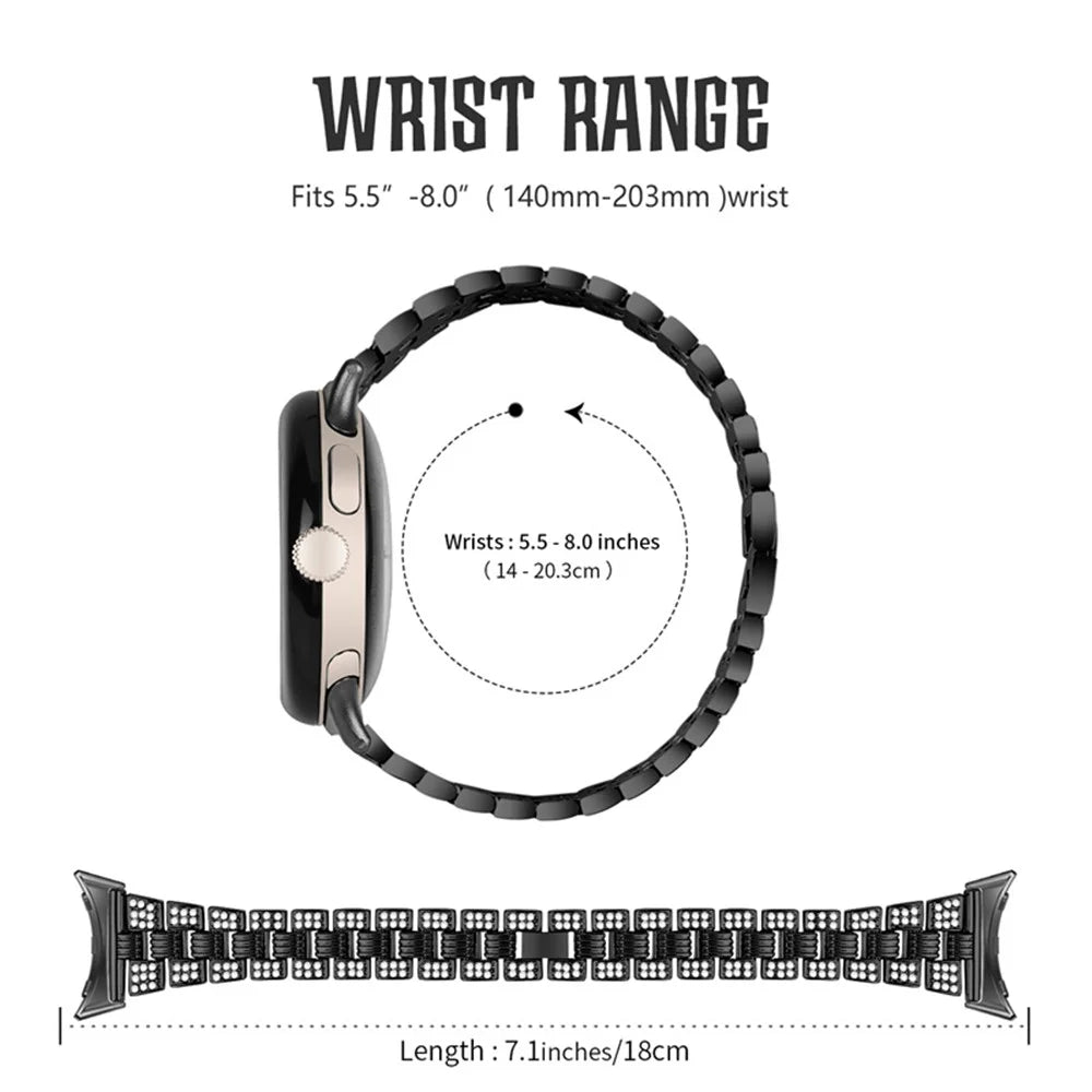 For Google Pixel Watch 4 41mm / Watch 3 41mm / Watch 2 / Watch Rhinestone Decor Stylish Smart Watch Band Zinc Alloy Wrist Strap Replacement - Black - 6