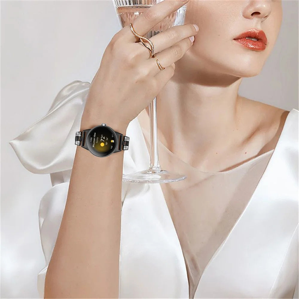 For Google Pixel Watch 4 41mm / Watch 3 41mm / Watch 2 / Watch Rhinestone Decor Stylish Smart Watch Band Zinc Alloy Wrist Strap Replacement - Black - 7