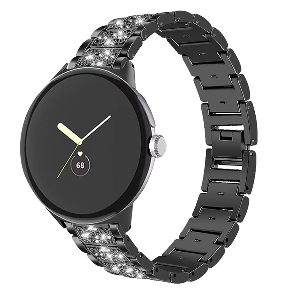 For Google Pixel Watch 4 41mm / Watch 3 41mm / Watch 2 / Watch Rhinestone Decor Watch Band Metal Watch Strap Replacement - Black - 2