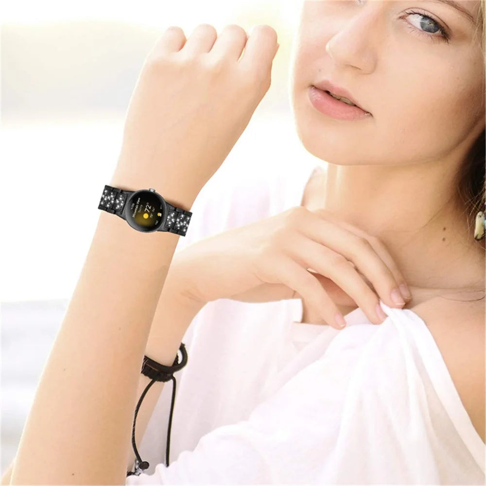 For Google Pixel Watch 4 41mm / Watch 3 41mm / Watch 2 / Watch Rhinestone Decor Watch Band Metal Watch Strap Replacement - Black - 5