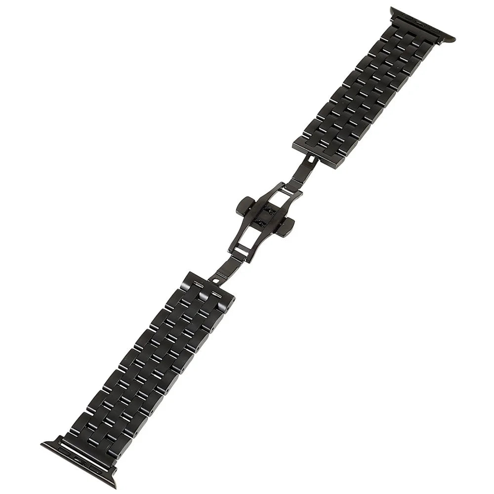 For Apple Watch Ultra 3 2 1 49mm / Series 11 10 46mm / 9 8 7 45mm / SE3 SE2 SE 6 5 4 44mm / 3 2 1 42mm Watch Band 5-Beads Stainless Steel Replacement Strap - Black - 2