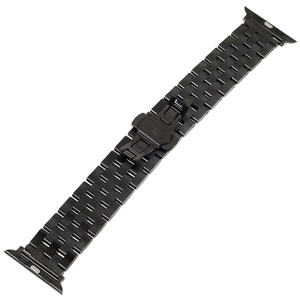 For Apple Watch Ultra 3 2 1 49mm / Series 11 10 46mm / 9 8 7 45mm / SE3 SE2 SE 6 5 4 44mm / 3 2 1 42mm Watch Band 5-Beads Stainless Steel Replacement Strap - Black - 4