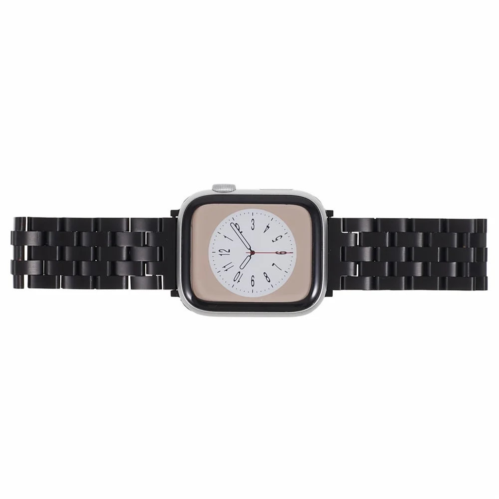 For Apple Watch Ultra 3 2 1 49mm / Series 11 10 46mm / 9 8 7 45mm / SE3 SE2 SE 6 5 4 44mm / 3 2 1 42mm Watch Band 5-Beads Stainless Steel Replacement Strap - Black - 5