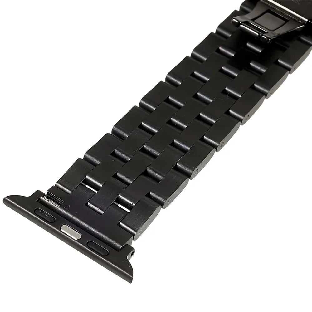 For Apple Watch Ultra 3 2 1 49mm / Series 11 10 46mm / 9 8 7 45mm / SE3 SE2 SE 6 5 4 44mm / 3 2 1 42mm Watch Band 5-Beads Stainless Steel Replacement Strap - Black - 7