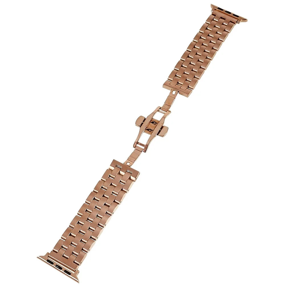 Watch Strap for Apple Watch Series 11 10 42mm / 9 8 7 41mm / SE3 SE2 SE 6 5 4 40mm / 3 2 1 38mm 5-Beads Stainless Steel Metal Wristband - Rose Gold - 1