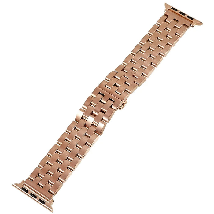 Watch Strap for Apple Watch Series 11 10 42mm / 9 8 7 41mm / SE3 SE2 SE 6 5 4 40mm / 3 2 1 38mm 5-Beads Stainless Steel Metal Wristband - Rose Gold - 2