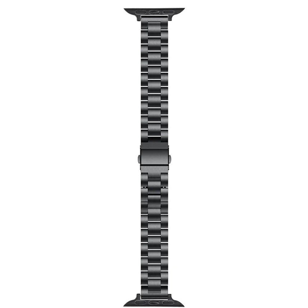 Watch Strap for Apple Watch Series 11 10 42mm / 9 8 7 41mm / SE3 SE2 SE 6 5 4 40mm / 3 2 1 38mm Three Beads Slim Metal Watch Band - Black - 1