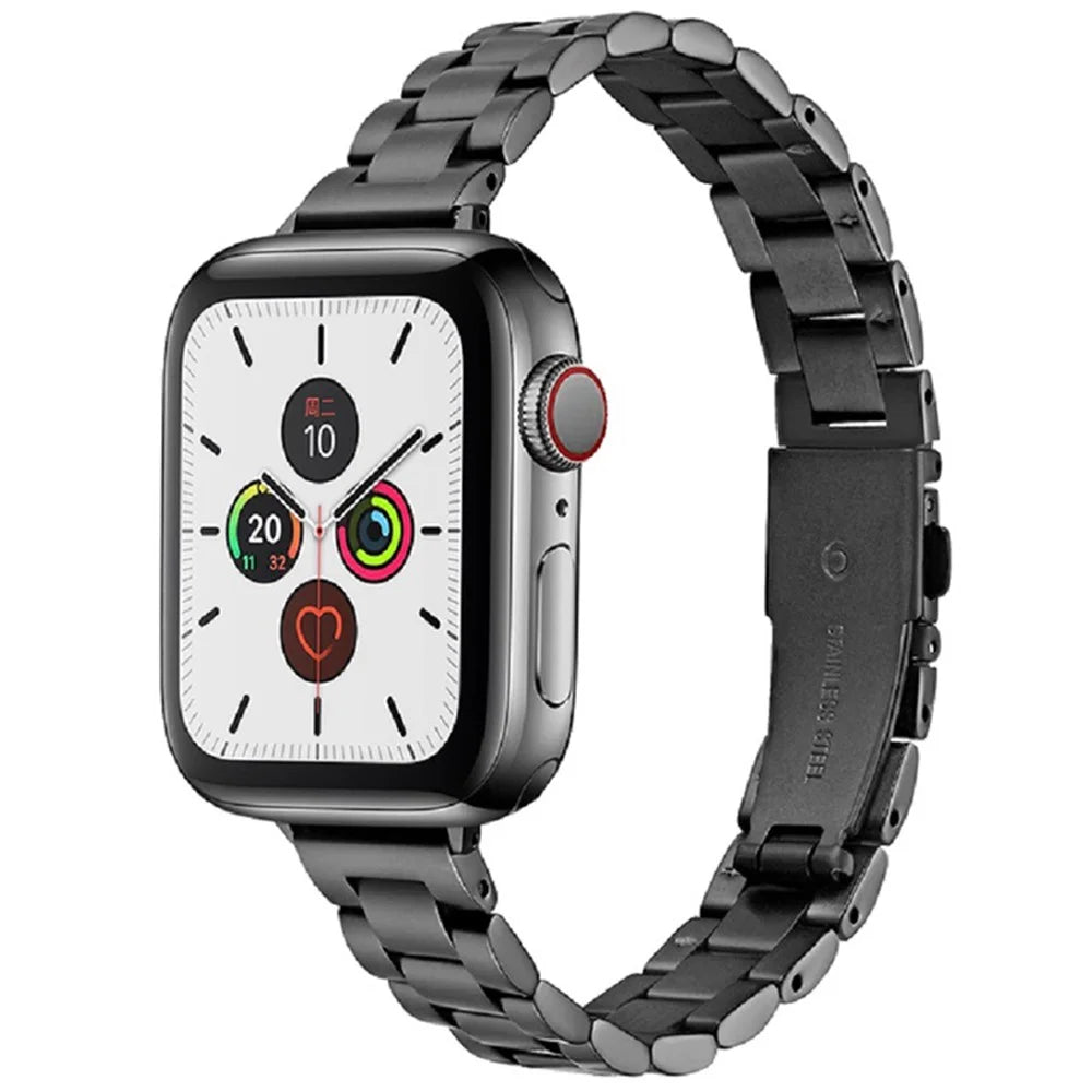 Watch Strap for Apple Watch Series 11 10 42mm / 9 8 7 41mm / SE3 SE2 SE 6 5 4 40mm / 3 2 1 38mm Three Beads Slim Metal Watch Band - Black - 2