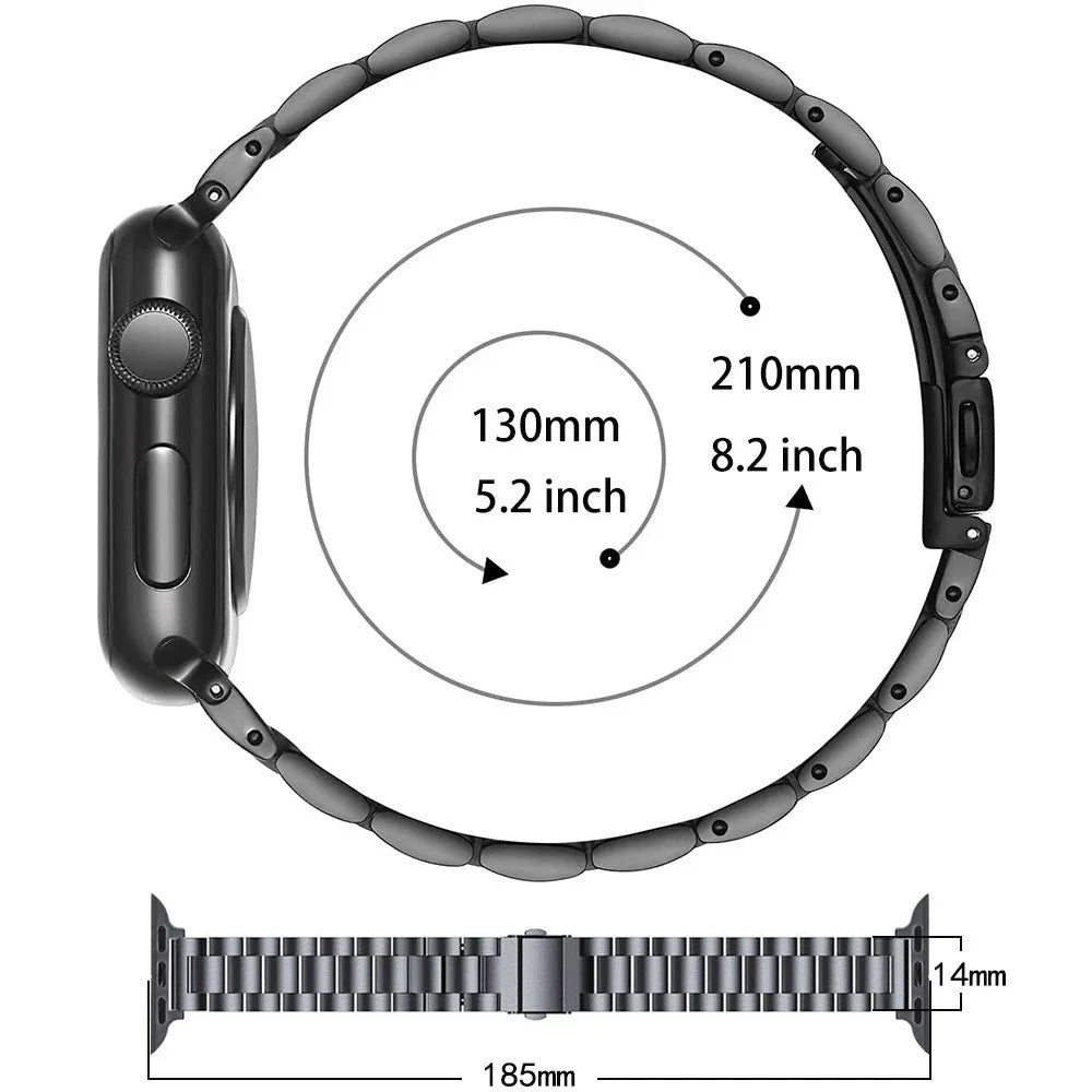 Watch Strap for Apple Watch Series 11 10 42mm / 9 8 7 41mm / SE3 SE2 SE 6 5 4 40mm / 3 2 1 38mm Three Beads Slim Metal Watch Band - Black - 4
