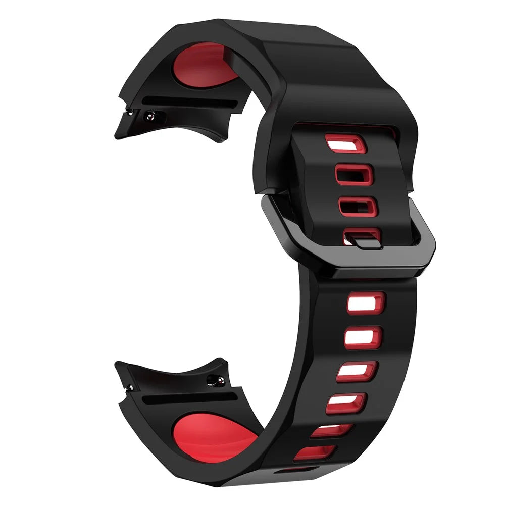 For Samsung Galaxy Watch6 40mm 44mm / Watch6 Classic 43mm 47mm / Watch 5 40mm 44mm / 5 Pro 45mm / Watch4 40mm 44mm Wave Grain Soft Silicone Watch Band Dual Color Bracelet Sports Strap - Black / Red - 1