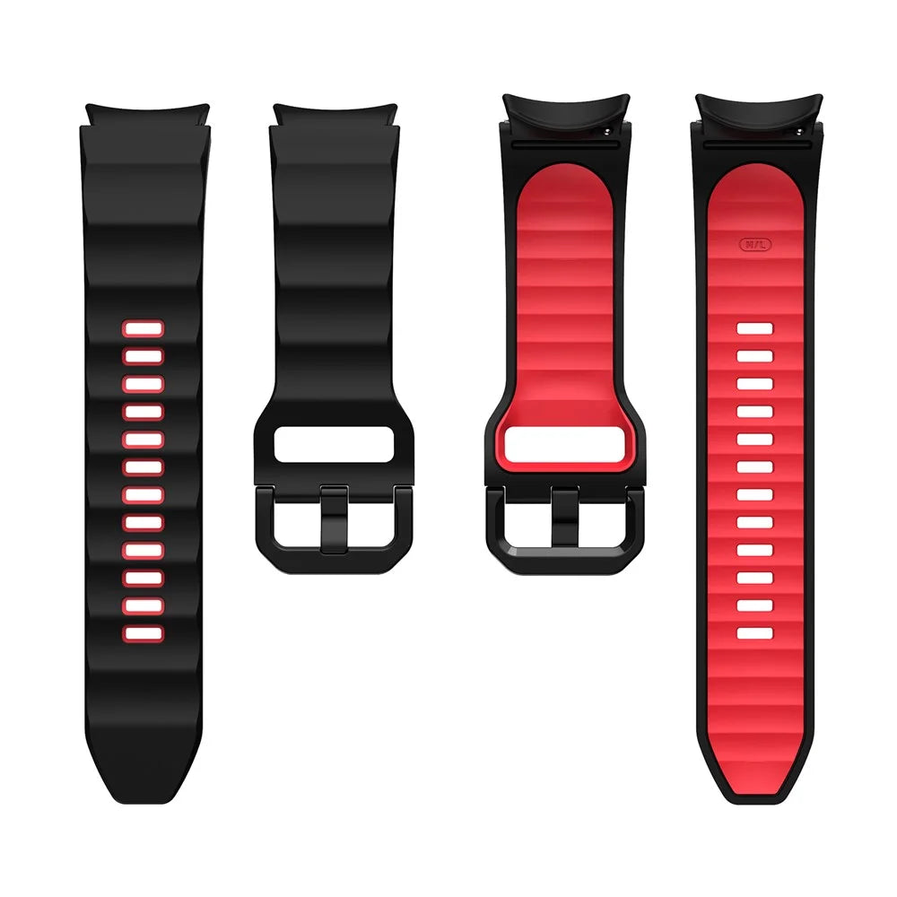 For Samsung Galaxy Watch6 40mm 44mm / Watch6 Classic 43mm 47mm / Watch 5 40mm 44mm / 5 Pro 45mm / Watch4 40mm 44mm Wave Grain Soft Silicone Watch Band Dual Color Bracelet Sports Strap - Black / Red - 2