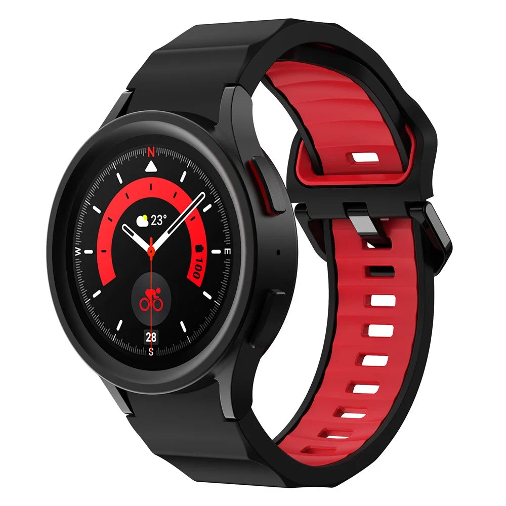 For Samsung Galaxy Watch6 40mm 44mm / Watch6 Classic 43mm 47mm / Watch 5 40mm 44mm / 5 Pro 45mm / Watch4 40mm 44mm Wave Grain Soft Silicone Watch Band Dual Color Bracelet Sports Strap - Black / Red - 3