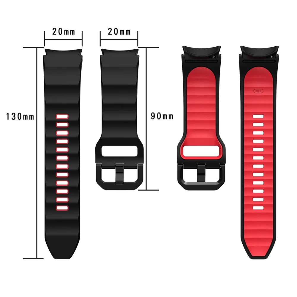 For Samsung Galaxy Watch6 40mm 44mm / Watch6 Classic 43mm 47mm / Watch 5 40mm 44mm / 5 Pro 45mm / Watch4 40mm 44mm Wave Grain Soft Silicone Watch Band Dual Color Bracelet Sports Strap - Black / Red - 5