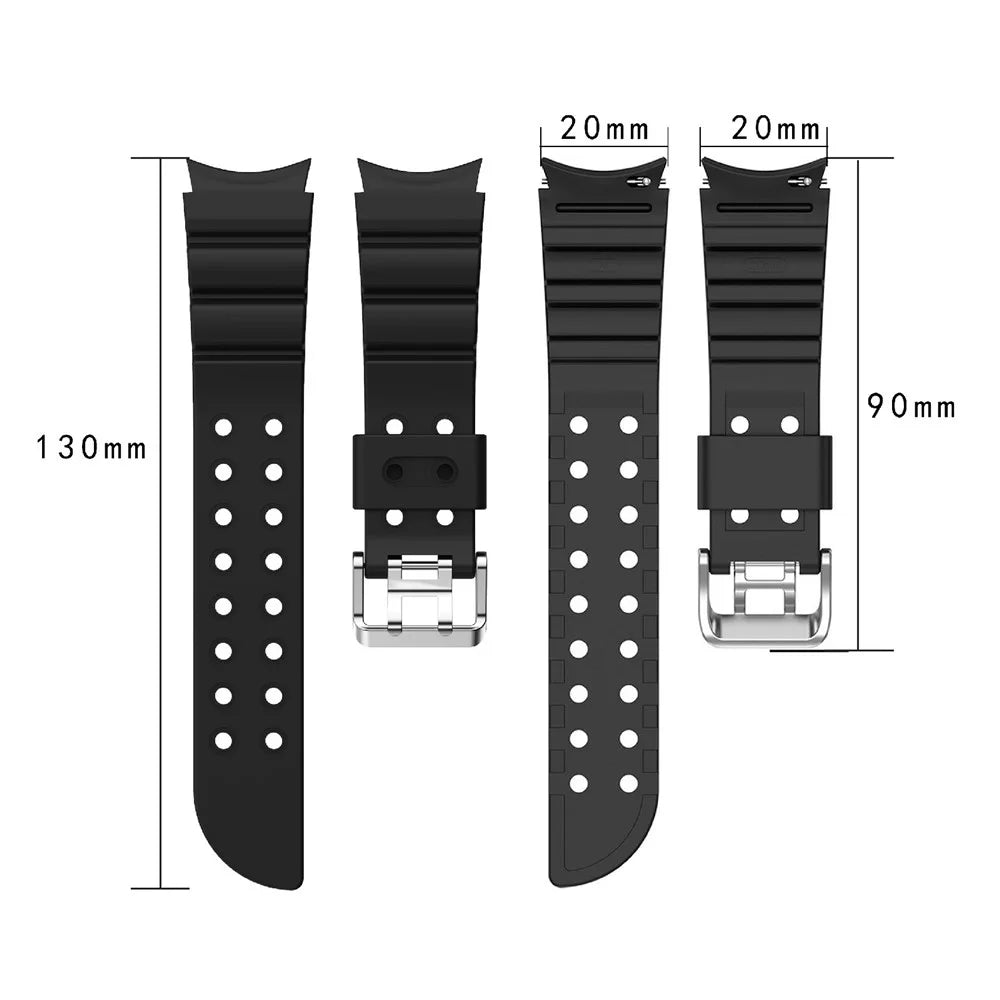 For Samsung Galaxy Watch6 40mm 44mm / Watch6 Classic 43mm 47mm / Watch 5 40mm 44mm / 5 Pro 45mm / Watch4 40mm 44mm Silicone Watch Strap Replacement Waterproof Smooth Flexible Band - Black - 5