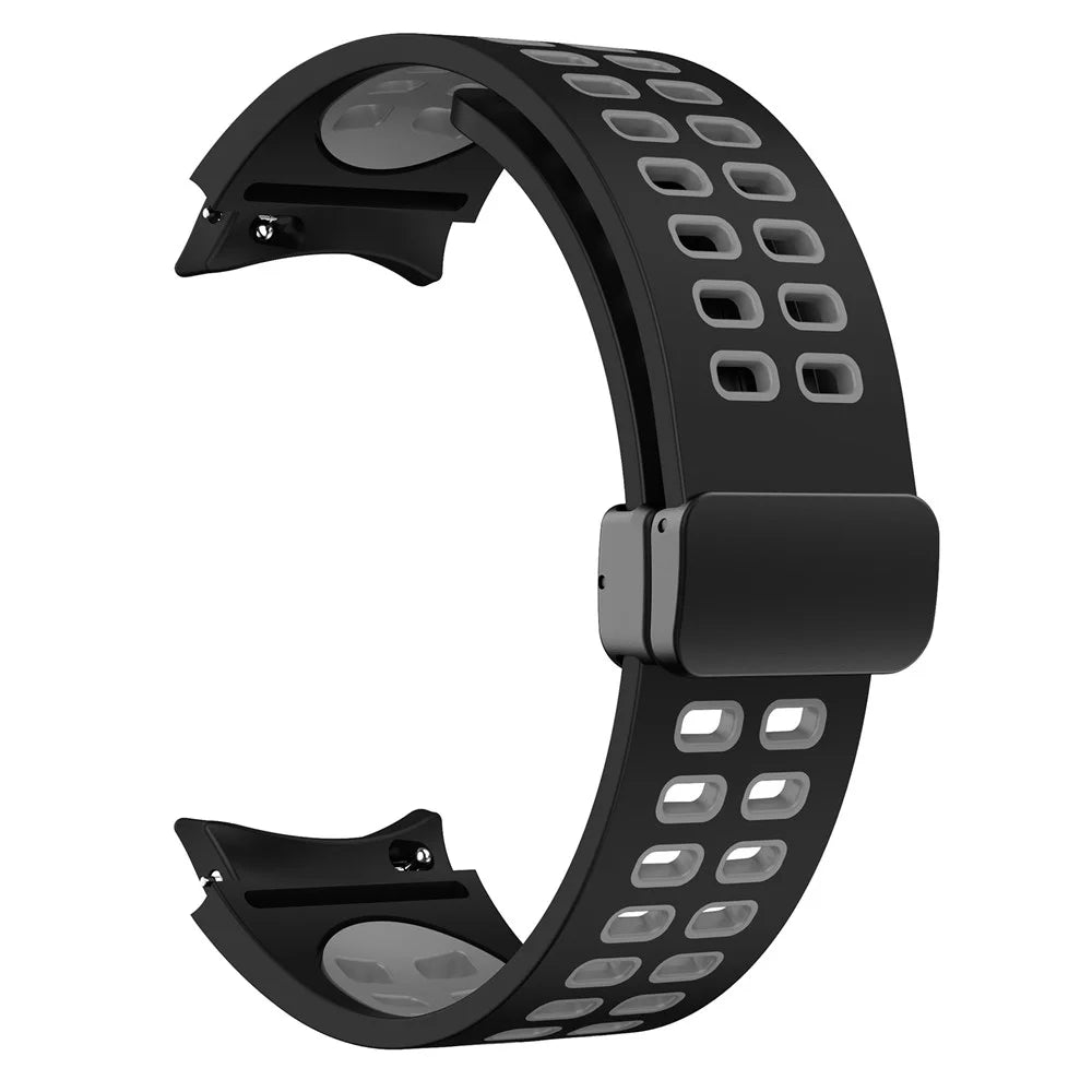 For Samsung Galaxy Watch6 40mm 44mm / Watch6 Classic 43mm 47mm / Watch 5 40mm 44mm / 5 Pro 45mm / Watch4 40mm 44mm Silicone Watch Band Folding Buckle Dual Color Sport Strap - Black / Grey - 1