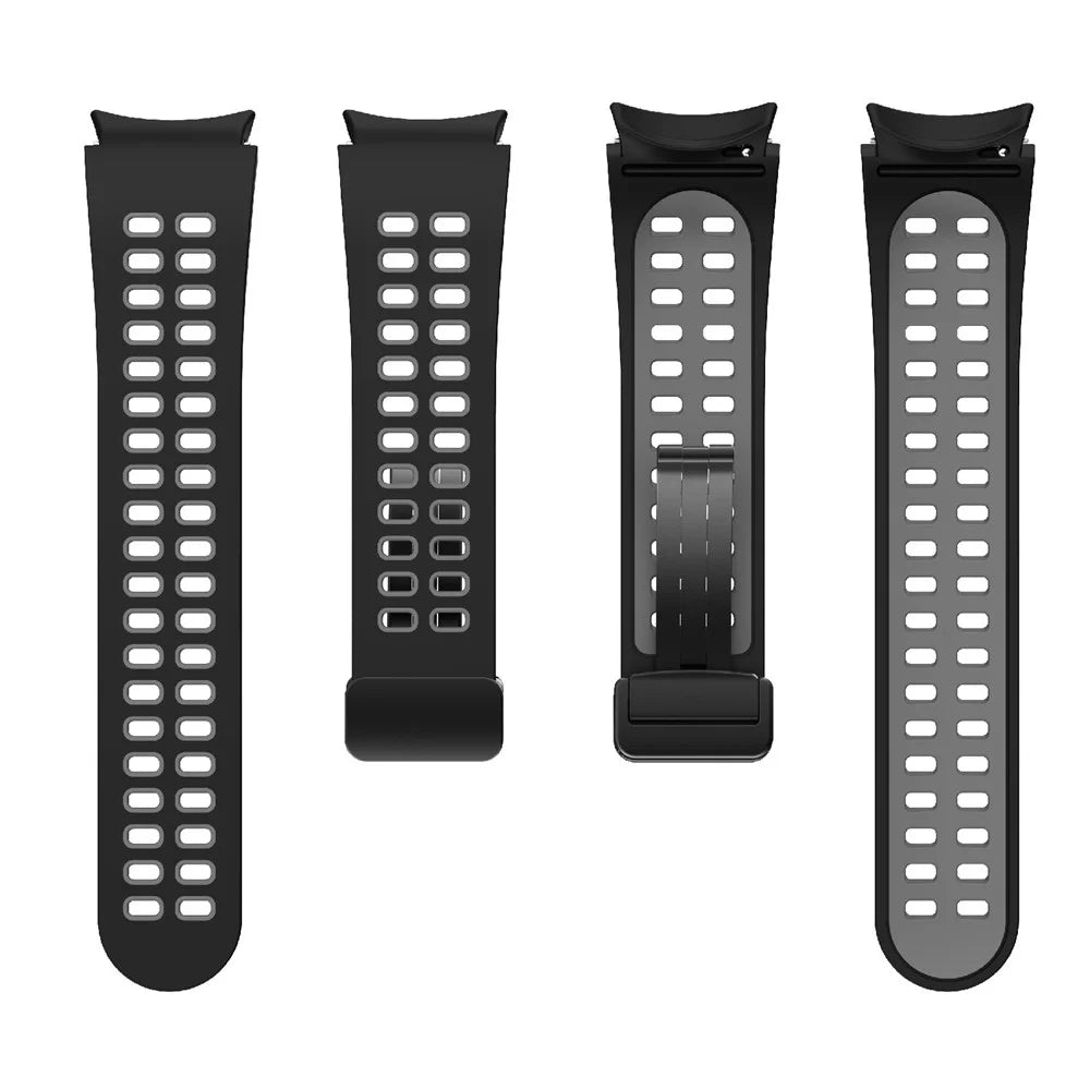 For Samsung Galaxy Watch6 40mm 44mm / Watch6 Classic 43mm 47mm / Watch 5 40mm 44mm / 5 Pro 45mm / Watch4 40mm 44mm Silicone Watch Band Folding Buckle Dual Color Sport Strap - Black / Grey - 2
