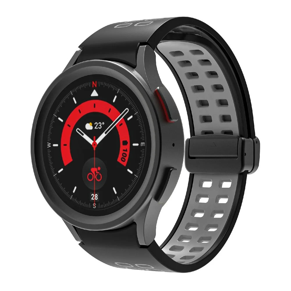 For Samsung Galaxy Watch6 40mm 44mm / Watch6 Classic 43mm 47mm / Watch 5 40mm 44mm / 5 Pro 45mm / Watch4 40mm 44mm Silicone Watch Band Folding Buckle Dual Color Sport Strap - Black / Grey - 3