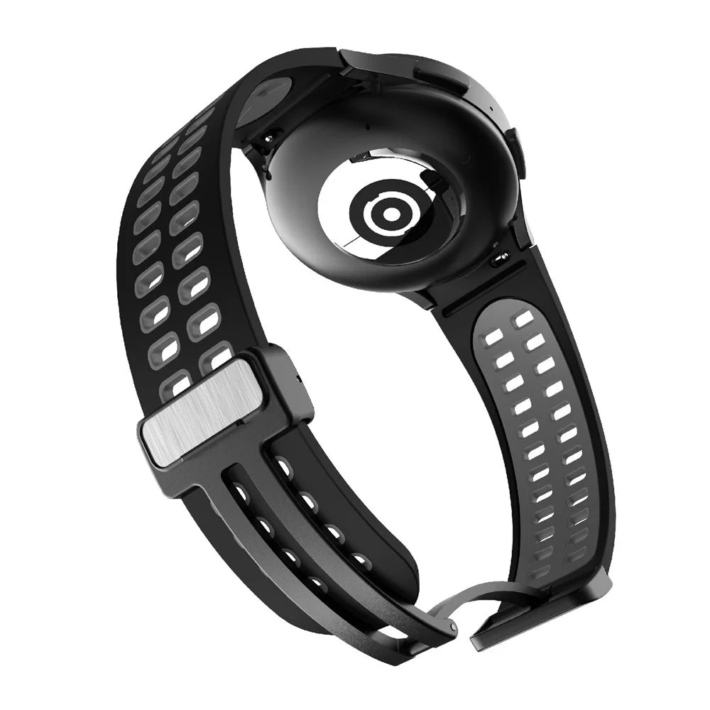For Samsung Galaxy Watch6 40mm 44mm / Watch6 Classic 43mm 47mm / Watch 5 40mm 44mm / 5 Pro 45mm / Watch4 40mm 44mm Silicone Watch Band Folding Buckle Dual Color Sport Strap - Black / Grey - 4
