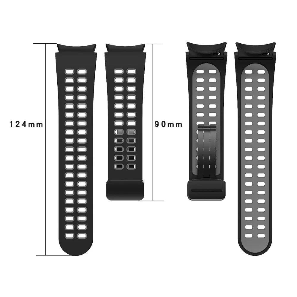 For Samsung Galaxy Watch6 40mm 44mm / Watch6 Classic 43mm 47mm / Watch 5 40mm 44mm / 5 Pro 45mm / Watch4 40mm 44mm Silicone Watch Band Folding Buckle Dual Color Sport Strap - Black / Grey - 5