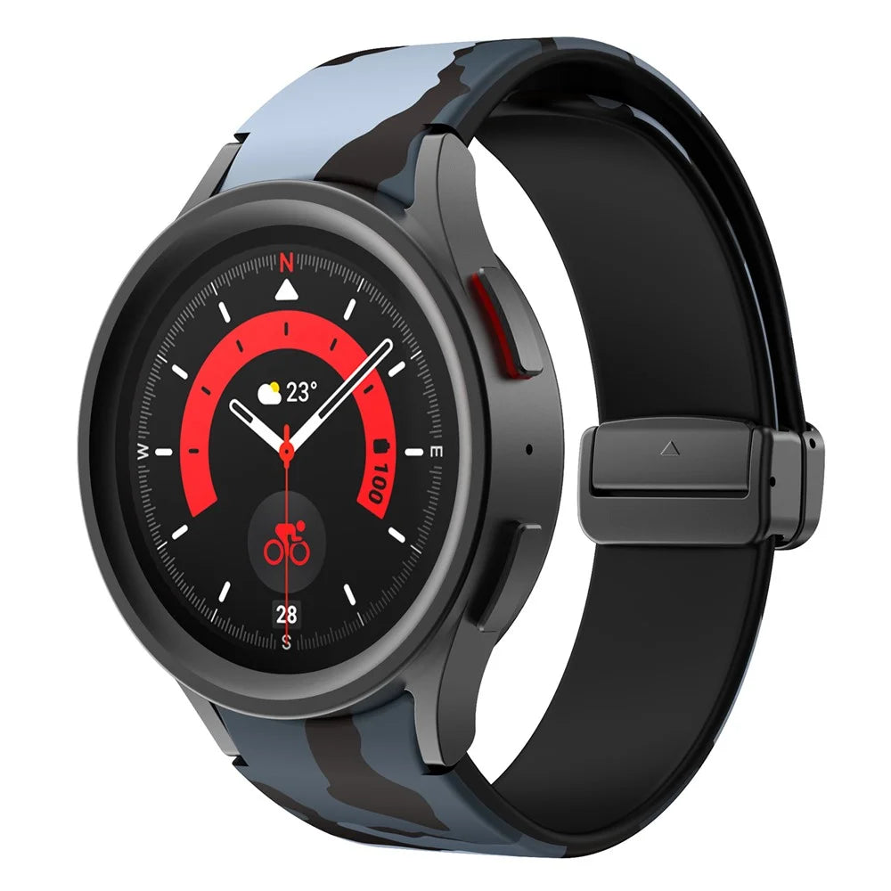 For Samsung Galaxy Watch6 40mm 44mm / Watch6 Classic 43mm 47mm / Watch 5 40mm 44mm / 5 Pro 45mm / Watch4 40mm 44mm Pattern Printed Watch Band  Sport Silicone Strap with Folding Buckle - Black  /  Grey Camouflage - 3