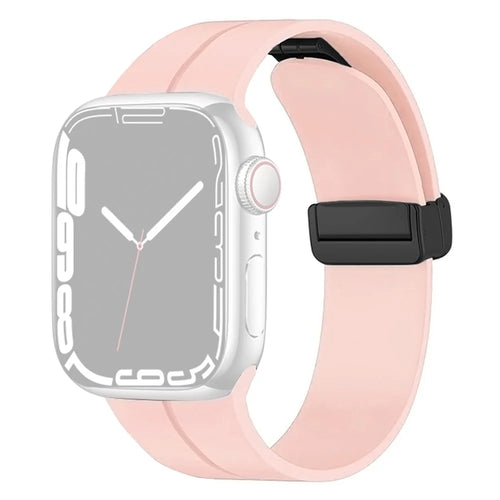 For Apple Watch Ultra 3 2 1 49mm / Series 11 10 46mm / 9 8 7 45mm / SE3 SE2 SE 6 5 4 44mm / 3 2 1 42mm Magnetic Folding Buckle Silicone Watch Band Wristband Strap Bracelet - Pink - 1