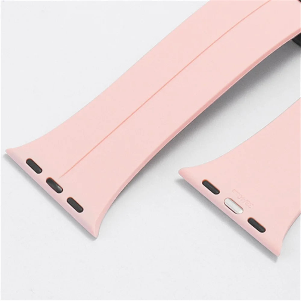 For Apple Watch Ultra 3 2 1 49mm / Series 11 10 46mm / 9 8 7 45mm / SE3 SE2 SE 6 5 4 44mm / 3 2 1 42mm Magnetic Folding Buckle Silicone Watch Band Wristband Strap Bracelet - Pink - 3