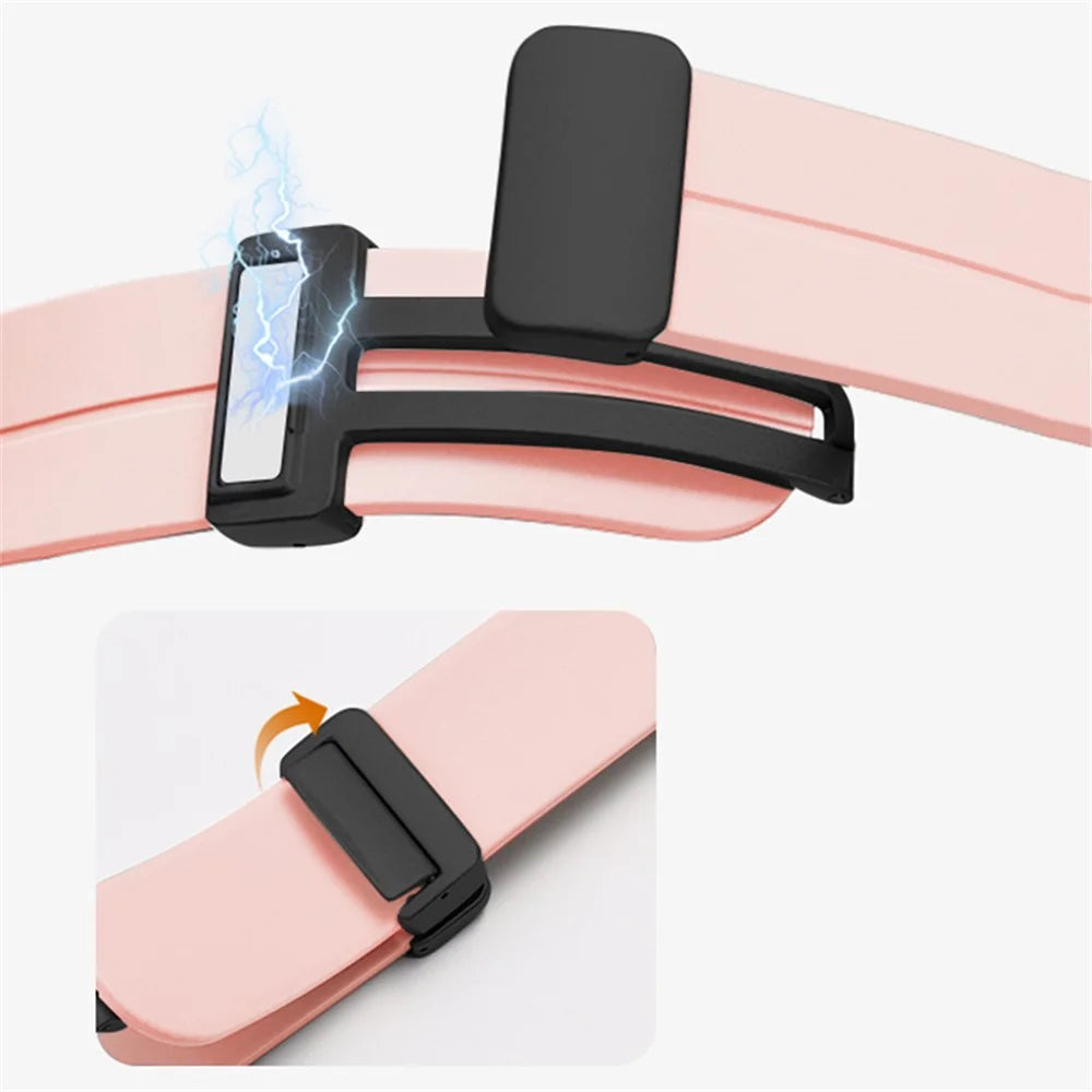 For Apple Watch Ultra 3 2 1 49mm / Series 11 10 46mm / 9 8 7 45mm / SE3 SE2 SE 6 5 4 44mm / 3 2 1 42mm Magnetic Folding Buckle Silicone Watch Band Wristband Strap Bracelet - Pink - 5