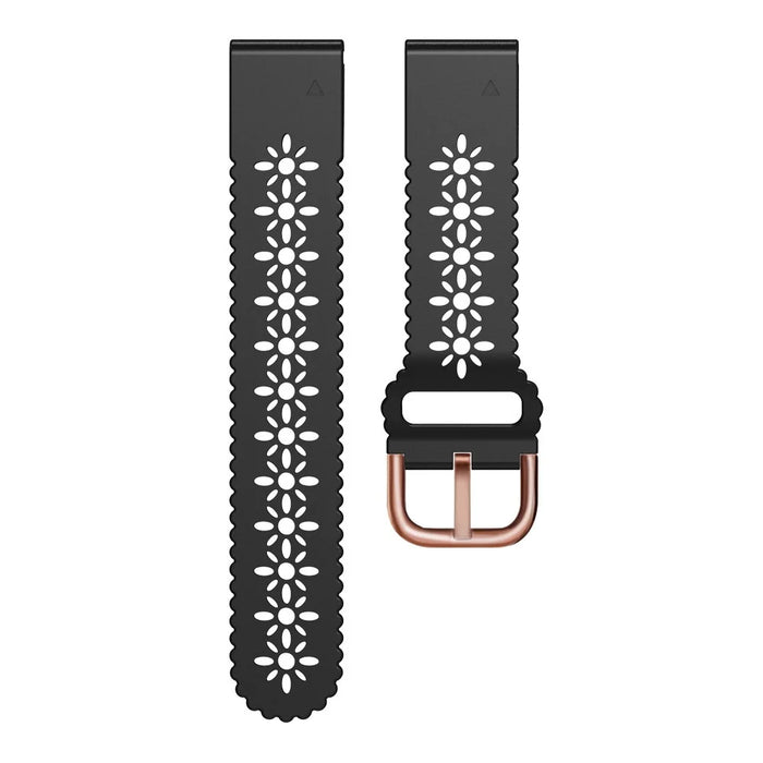 For Garmin Fenix 7S / 6S Pro / 5S Plus / Instinct 2S Hollow-out Flower Pattern Silicone Watch Band Adjustable Quick Release Soft Strap Replacement - Black - 2
