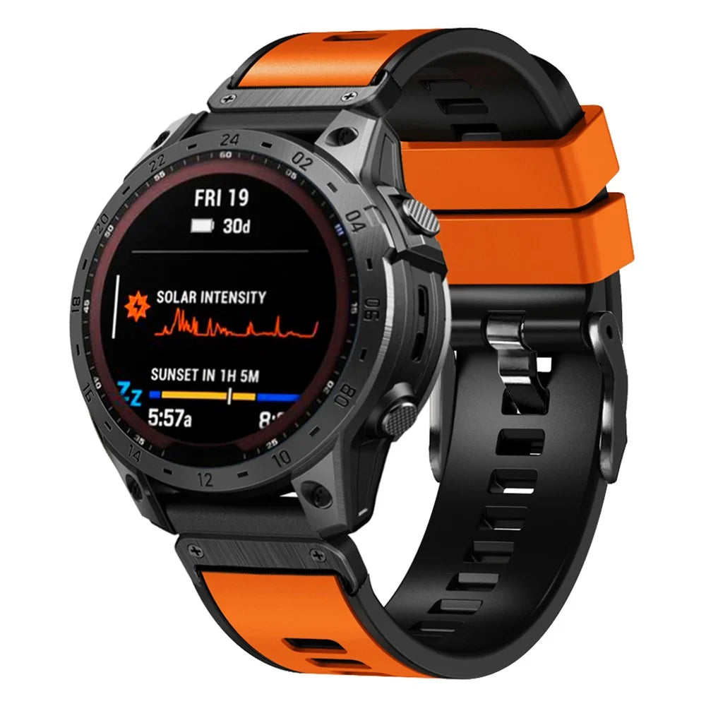 For Garmin Descent G1 / Instinct 2 Watch Strap Replacement Quick Release Dual-color Silicone Watch Band  - Orange  /  Black - 3