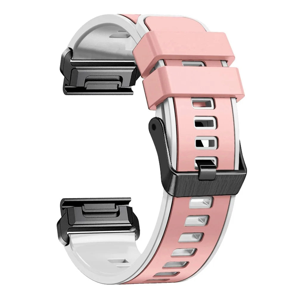For Garmin Tactix 7 Pro / Tactix Delta Replacement Wristband Quick Release Dual-color Soft Silicone Sport Watch Band  - Pink  /  White - 1