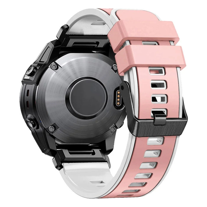 For Garmin Tactix 7 Pro / Tactix Delta Replacement Wristband Quick Release Dual-color Soft Silicone Sport Watch Band  - Pink  /  White - 2