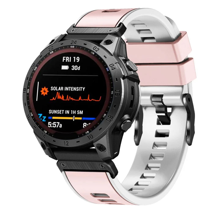 For Garmin Tactix 7 Pro / Tactix Delta Replacement Wristband Quick Release Dual-color Soft Silicone Sport Watch Band  - Pink  /  White - 3