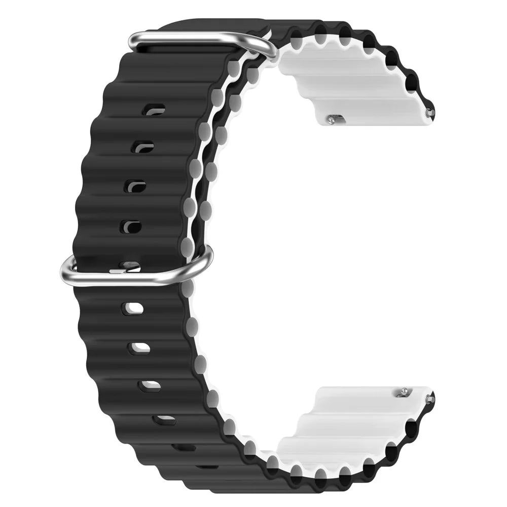 For Garmin Vivoactive 4  /  Garmin Venu 2 Universal 22mm Silicone Watch Strap Wavy Design Double Color Watchband - Black / White - 1