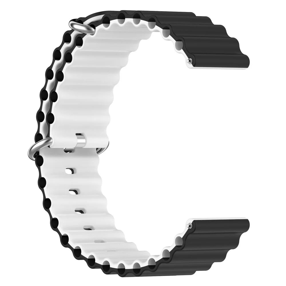 For Garmin Vivoactive 4  /  Garmin Venu 2 Universal 22mm Silicone Watch Strap Wavy Design Double Color Watchband - Black / White - 2