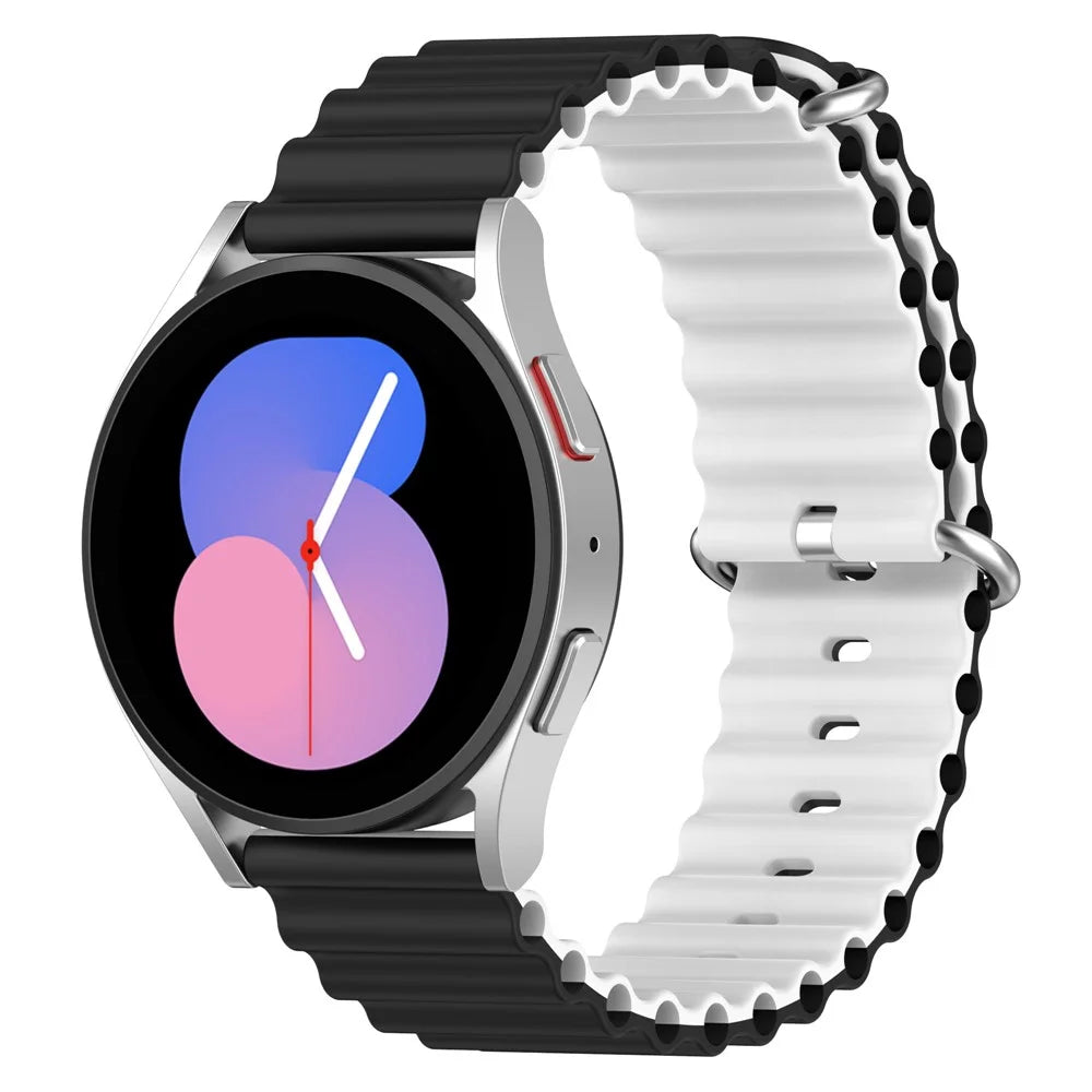 For Garmin Vivoactive 4  /  Garmin Venu 2 Universal 22mm Silicone Watch Strap Wavy Design Double Color Watchband - Black / White - 5
