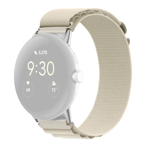 For Google Pixel Watch 4 41mm / Watch 3 41mm / Watch 2 / Watch Nylon Band G-Hook Sport Braided Woven Watch Strap with Silver Connector - Beige - 1