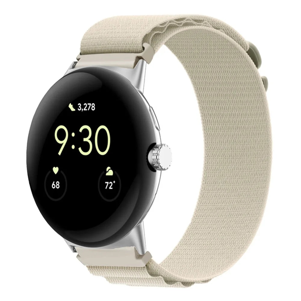 For Google Pixel Watch 4 41mm / Watch 3 41mm / Watch 2 / Watch Nylon Band G-Hook Sport Braided Woven Watch Strap with Silver Connector - Beige - 2