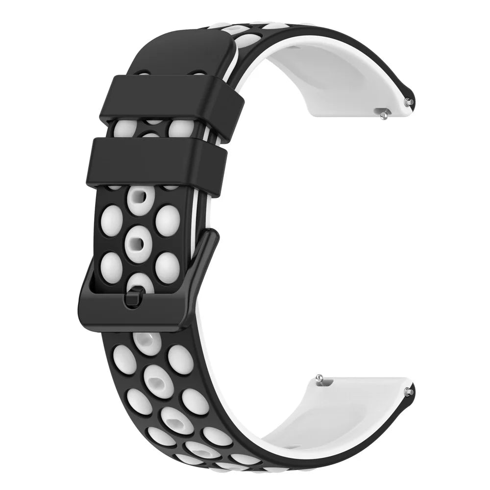 For Garmin Venu 2 Plus / Venu Sq 2 Universal 20mm Soft Silicone Watch Band Big Hole Design Double Color Watch Strap - Black / White - 1