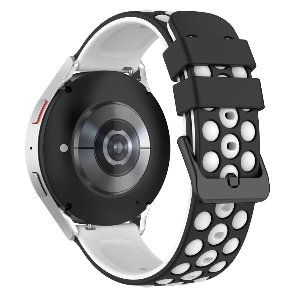 For Garmin Venu 2 Plus / Venu Sq 2 Universal 20mm Soft Silicone Watch Band Big Hole Design Double Color Watch Strap - Black / White - 4