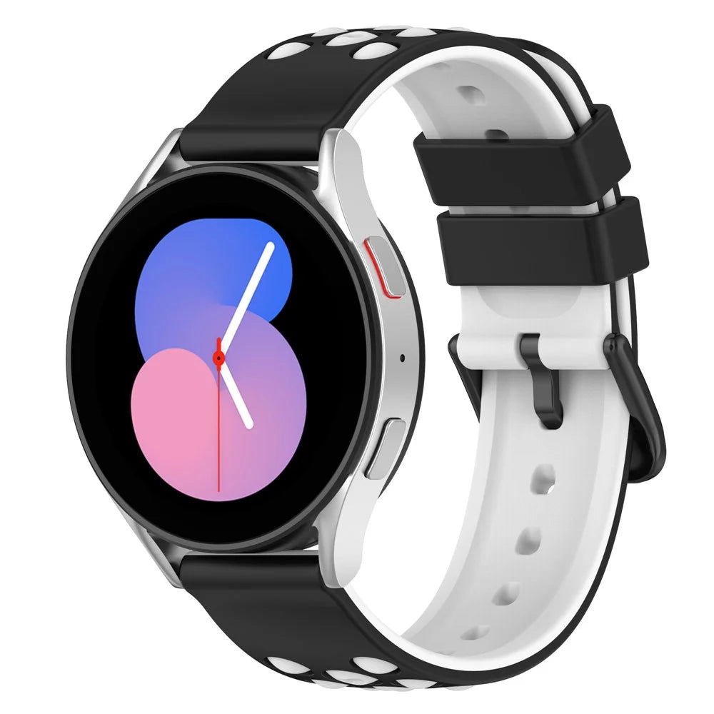 For Garmin Venu 2 Plus / Venu Sq 2 Universal 20mm Soft Silicone Watch Band Big Hole Design Double Color Watch Strap - Black / White - 5