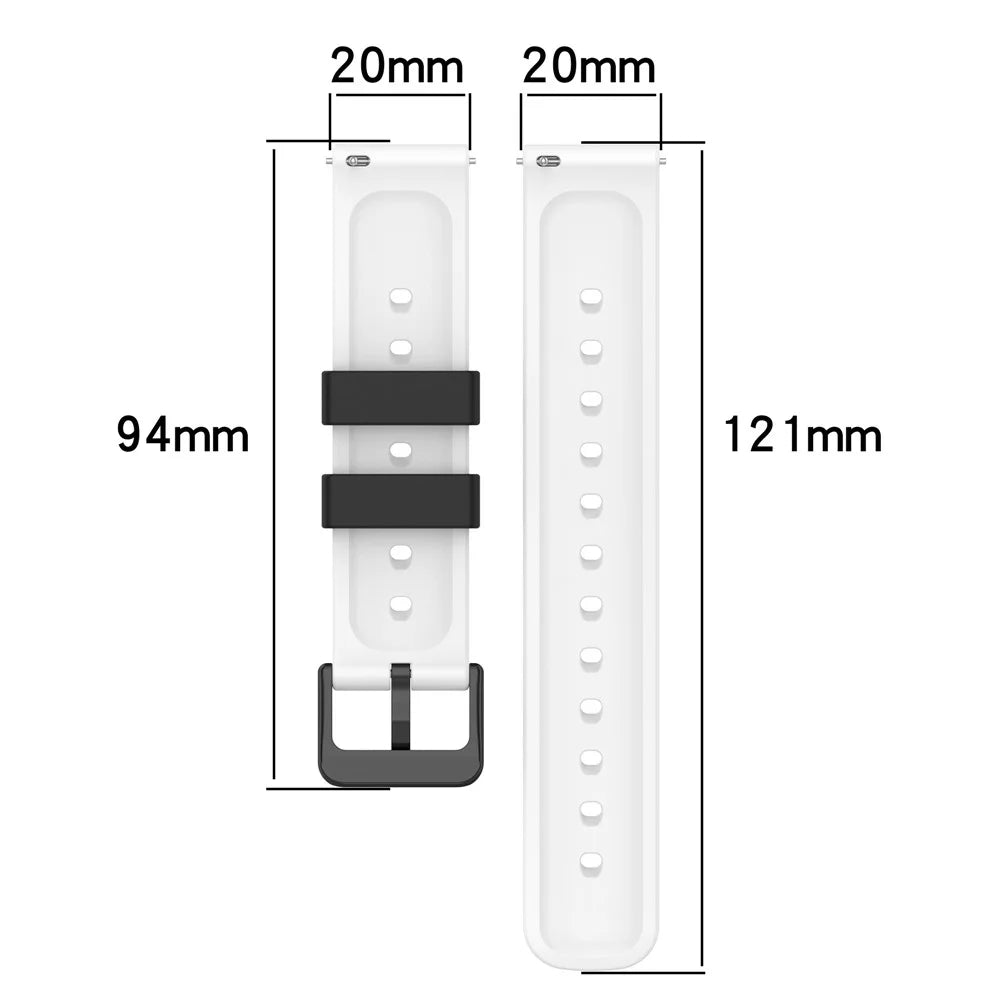 For Garmin Venu 2 Plus / Venu Sq 2 Universal 20mm Soft Silicone Watch Band Big Hole Design Double Color Watch Strap - Black / White - 7