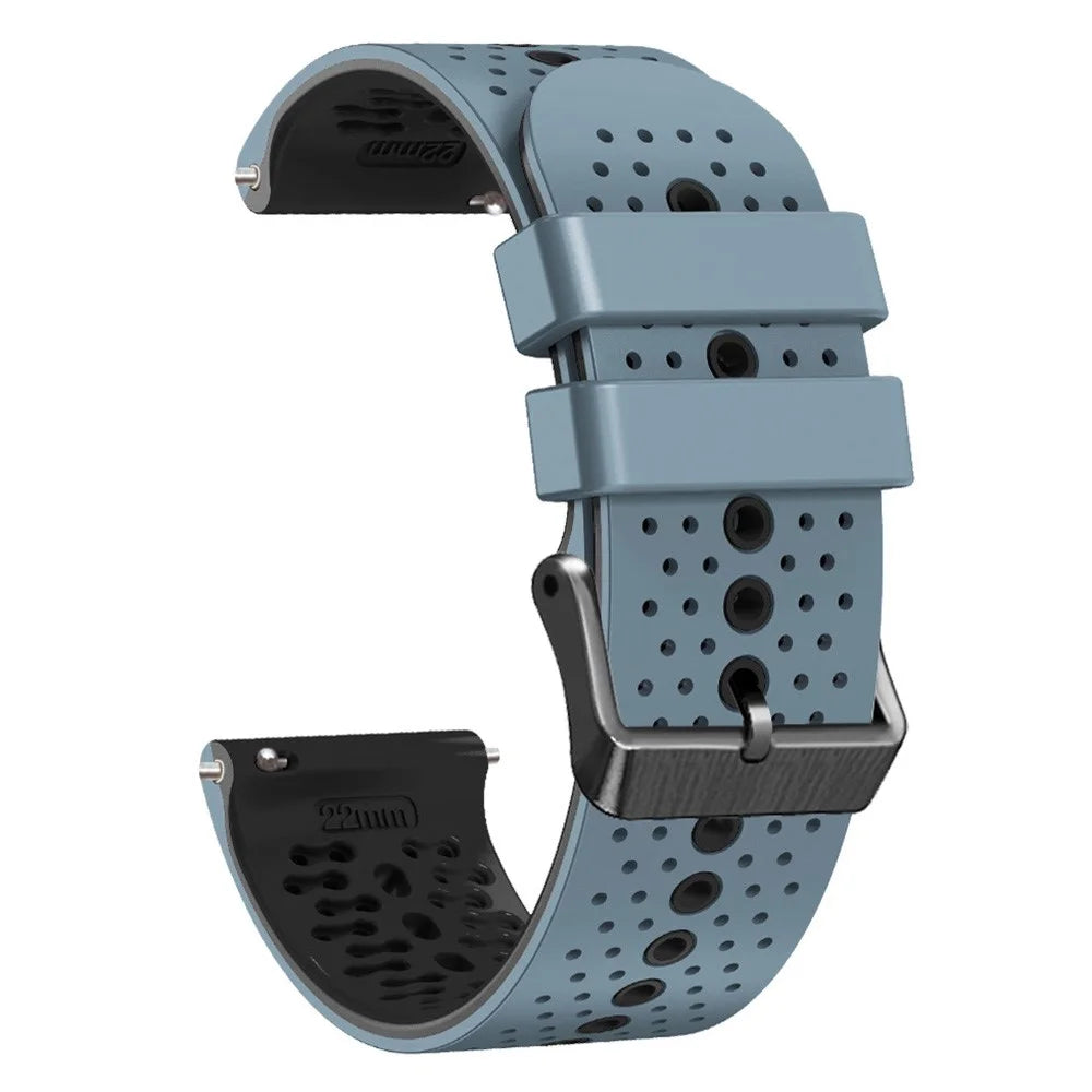 For Garmin Forerunner 255 / 745 Universal 22mm Bi-color Soft Silicone Watch Band Dual Color Watch Strap - Sea Blue / Black - 1