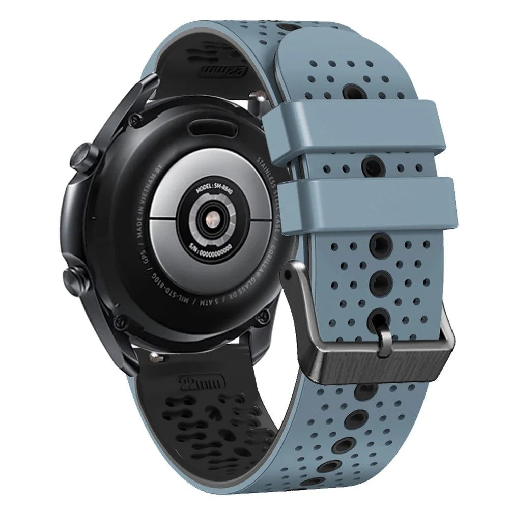 For Garmin Forerunner 255 / 745 Universal 22mm Bi-color Soft Silicone Watch Band Dual Color Watch Strap - Sea Blue / Black - 2